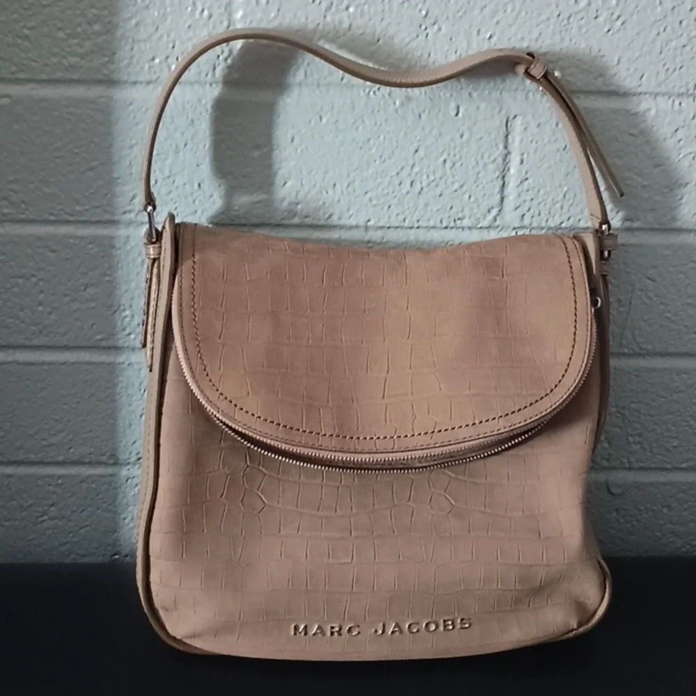 Marc Jacobs Nude Tan Croc-Embossed Leather Hobo Bag